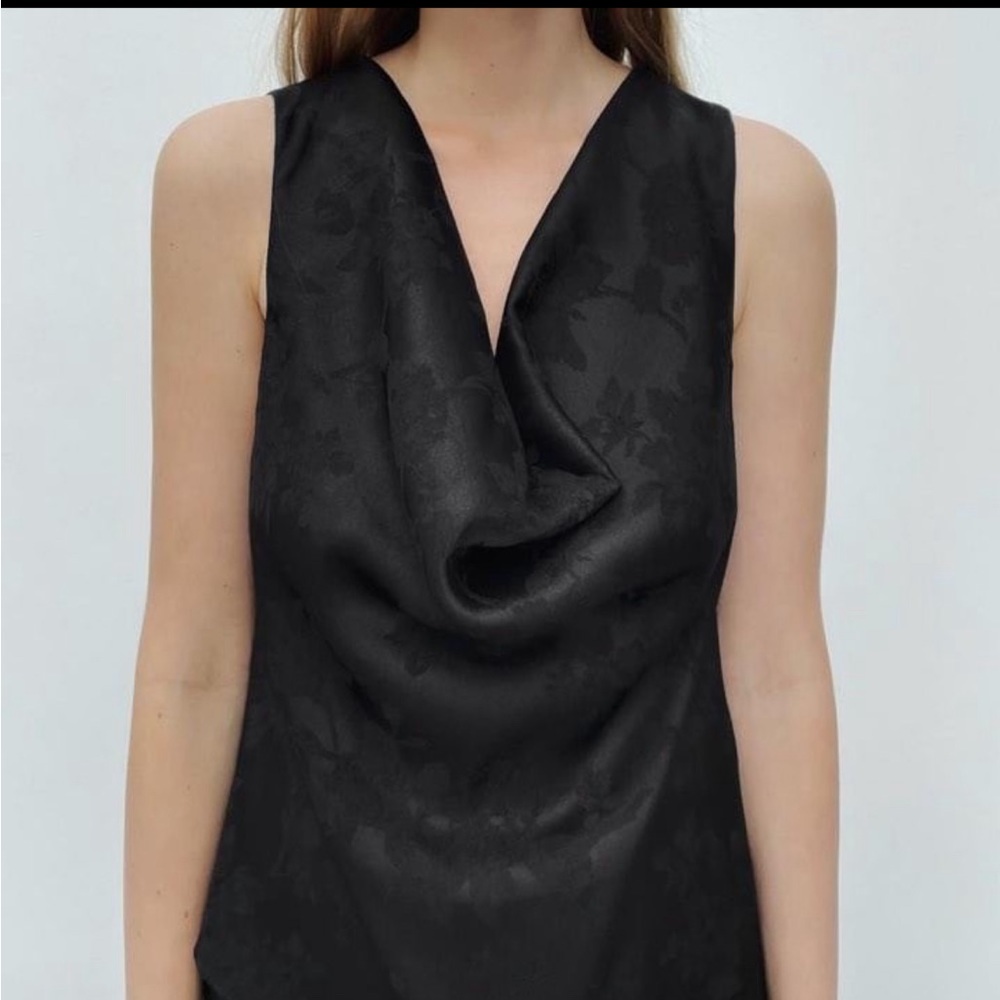 NWOT Zara Jacquard Satin Cowl Neck Top